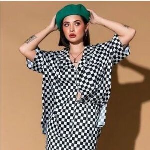 Dressed in LALA Black and White Checkered Pantsuit